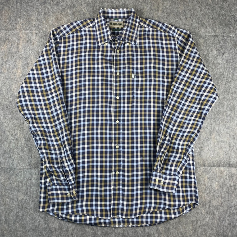 Barbour Button Down Shirt Men's Medium Plaid Long Sleeve‎ Blue Office Outdoor